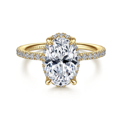 14K Yellow Gold Hidden Halo Oval Diamond Engagement Ring
