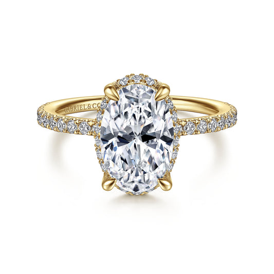 14K Yellow Gold Hidden Halo Oval Diamond Engagement Ring