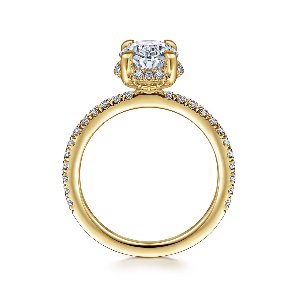 14K Yellow Gold Hidden Halo Oval Diamond Engagement Ring