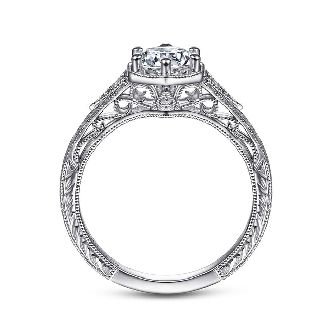 Vintage Inspired 14K White Gold Round Diamond Engagement Ring