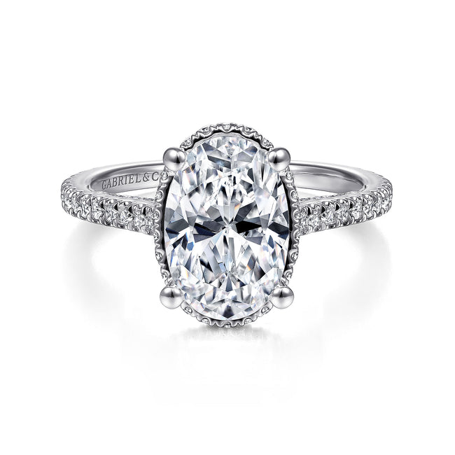 14K White Gold Hidden Halo Oval Diamond Engagement Ring
