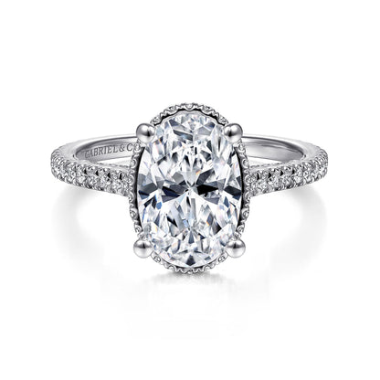 14K White Gold Hidden Halo Oval Diamond Engagement Ring