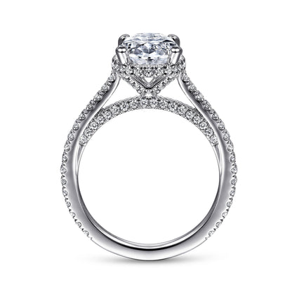 14K White Gold Hidden Halo Oval Diamond Engagement Ring