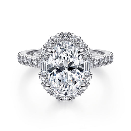 14K White Gold Oval Halo Diamond Engagement Ring