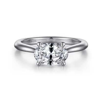 14K White Gold East West Oval Solitaire Engagement Ring