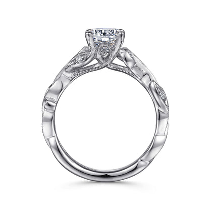 14K White Gold Floral Round Diamond Engagement Ring