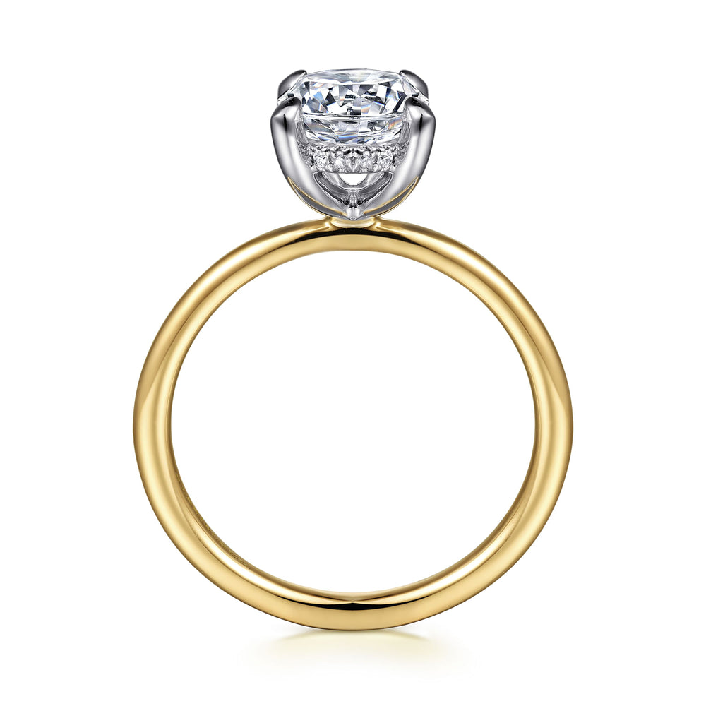 14K White-Yellow Gold Hidden Halo Round Diamond Engagement Ring