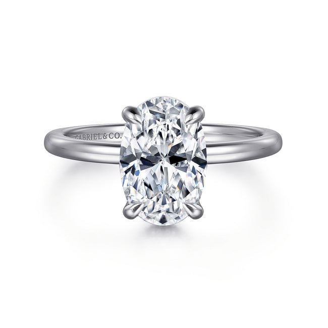 14K White Gold Hidden Halo Oval Diamond Engagement Ring