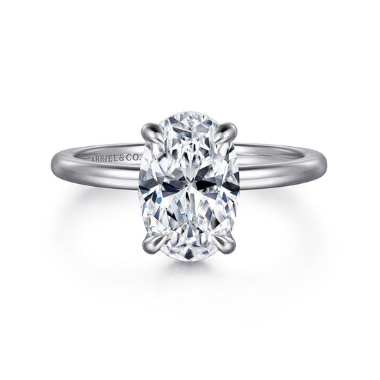 14K White Gold Hidden Halo Oval Diamond Engagement Ring