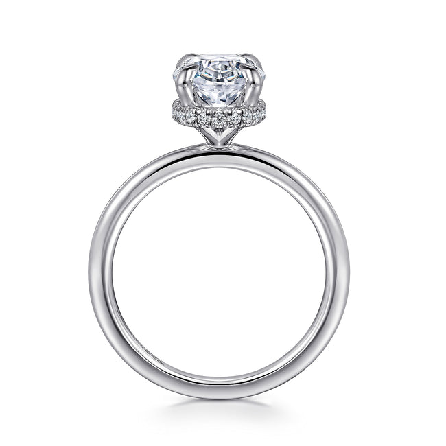 14K White Gold Hidden Halo Oval Diamond Engagement Ring