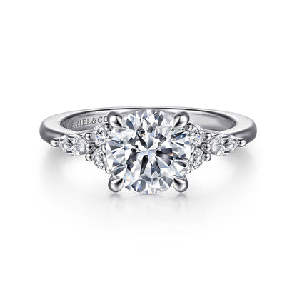 14K White Gold Round Diamond Cluster Engagement Ring