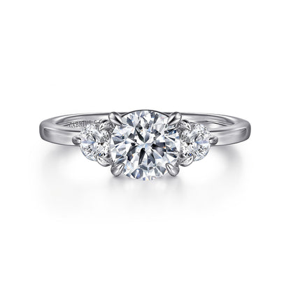 14K White Gold Round Three Stone Diamond Engagement Ring