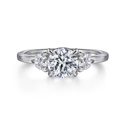14K White Gold Round Three Stone Diamond Engagement Ring