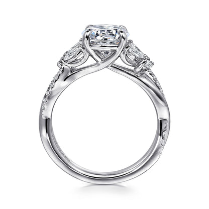 14K White Gold Twisted Round Diamond Engagement Ring