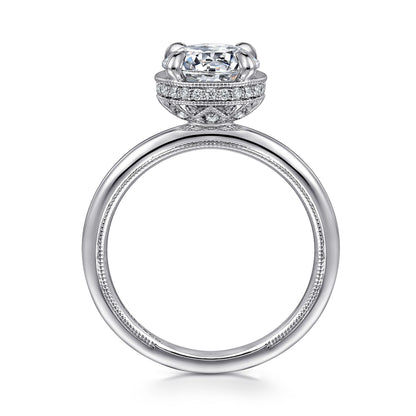 14K White Gold Round Halo Diamond Engagement Ring