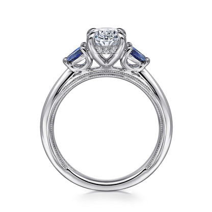 14K White Gold Round Diamond and Sapphire Engagement Ring