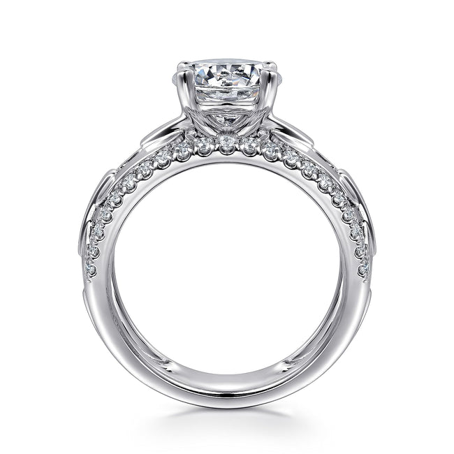 14K White Gold Wide Band Round Diamond Engagement Ring