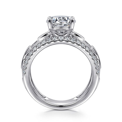 14K White Gold Wide Band Round Diamond Engagement Ring