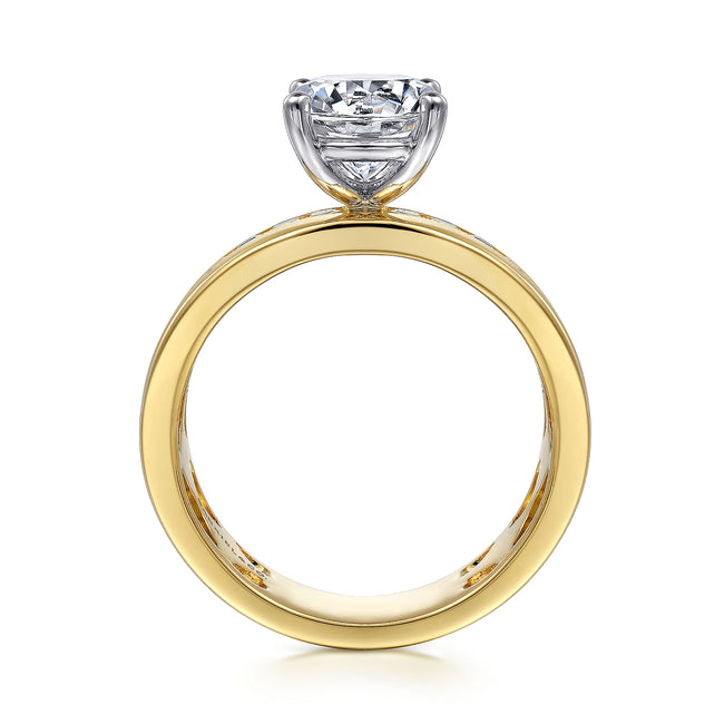 14K Yellow-White Gold Wide Band Round Diamond Engagement Ring