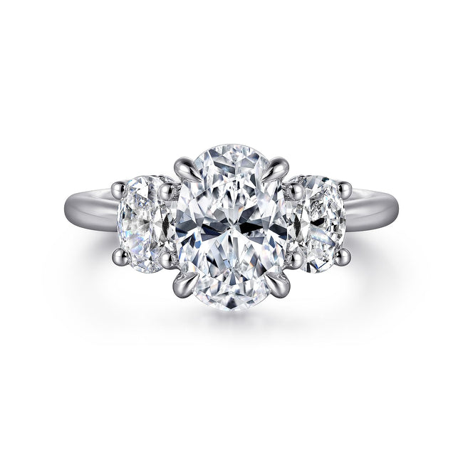 14K White Gold Oval Three Stone Diamond Engagement Ring