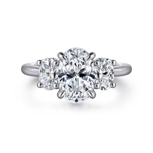 14K White Gold Oval Three Stone Diamond Engagement Ring