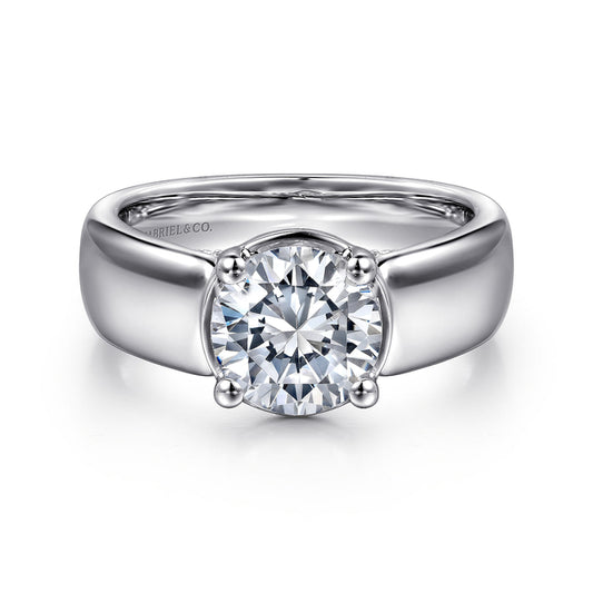 14K White Gold Wide Band Round Diamond Engagement Ring