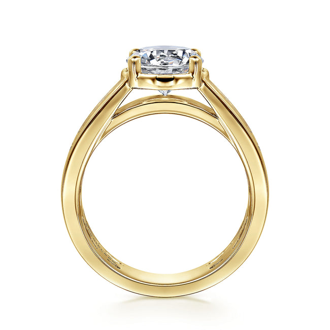 14K Yellow Gold Wide Band Round Diamond Engagement Ring