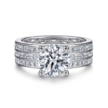 14K White Gold Round Wide Band Engagement Ring