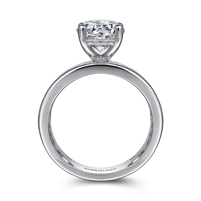 14K White Gold Round Wide Band Engagement Ring