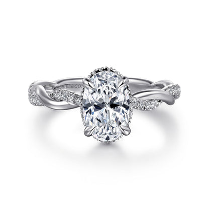 14K White Gold Oval Halo Diamond Engagement Ring