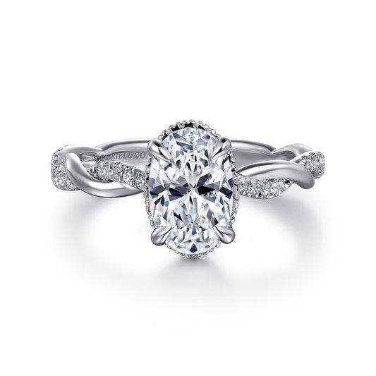 14K White Gold Oval Halo Diamond Engagement Ring