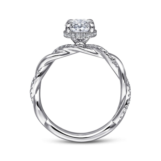 14K White Gold Oval Halo Diamond Engagement Ring