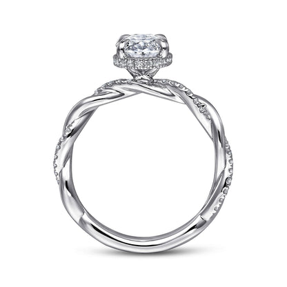 14K White Gold Oval Halo Diamond Engagement Ring