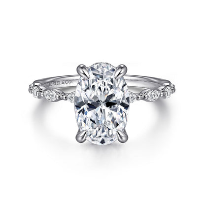 14K White Gold Oval Hidden Halo Diamond Engagement Ring