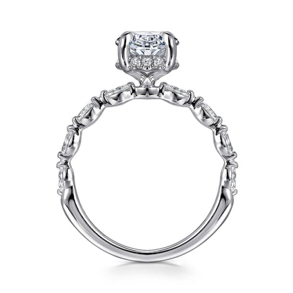 14K White Gold Oval Hidden Halo Diamond Engagement Ring