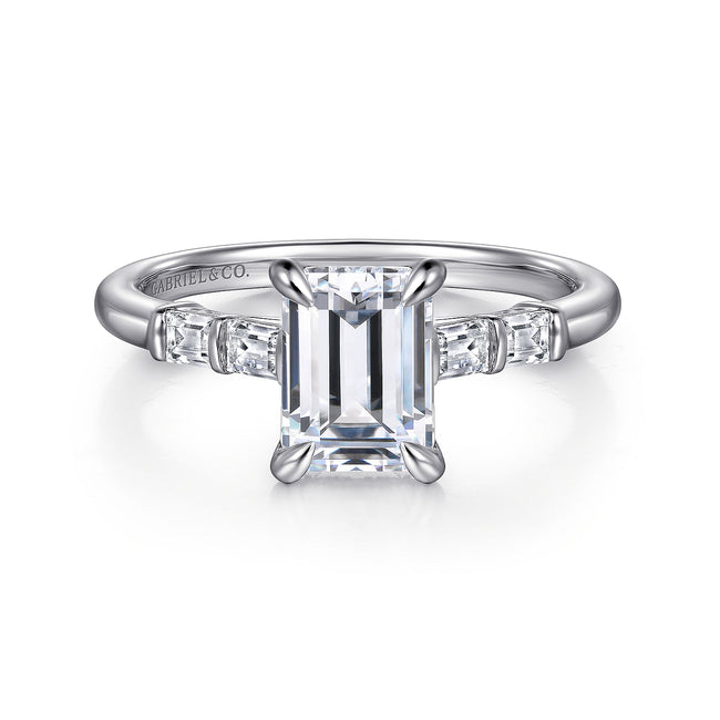 14K White Gold Emerald Cut Diamond Engagement Ring