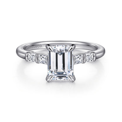 14K White Gold Emerald Cut Diamond Engagement Ring