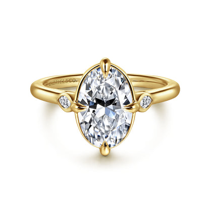 14K Yellow Gold Oval Three Stone Diamond Engagement Ring