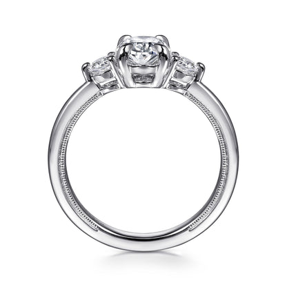 14K White Gold Oval Three Stone Diamond Engagement Ring