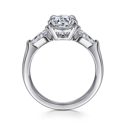 14K White Gold Round Three Stone Diamond Engagement Ring with Kite Side Stones