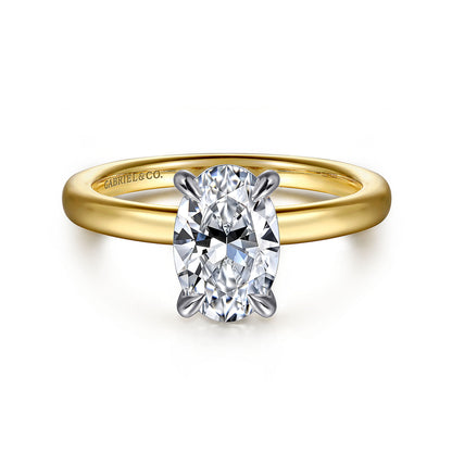 14K White-Yellow Gold Oval Diamond Engagement Ring