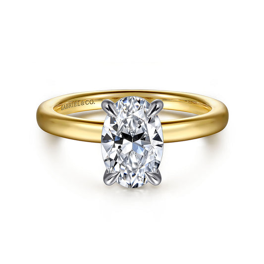 14K White-Yellow Gold Oval Diamond Engagement Ring