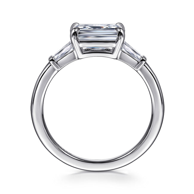 14K White Gold Emerald Cut Three Stone Diamond Engagement Ring