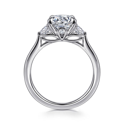 14K White Gold Round Three Stone Lotus Diamond Engagement Ring