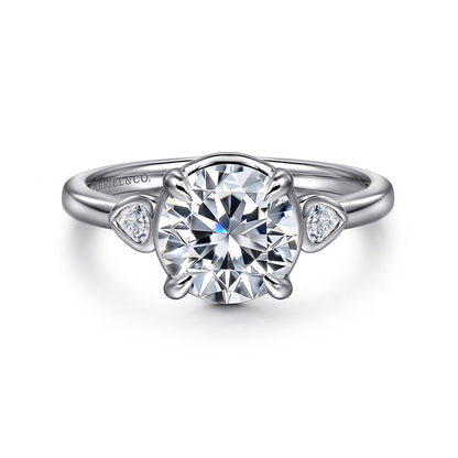 14K White Gold Round Three Stone Diamond Engagement Ring
