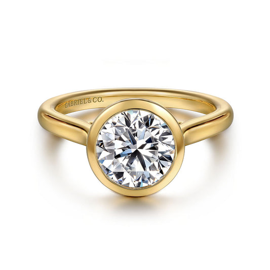 14K Yellow Gold Round Bezel Set Diamond Engagement Ring
