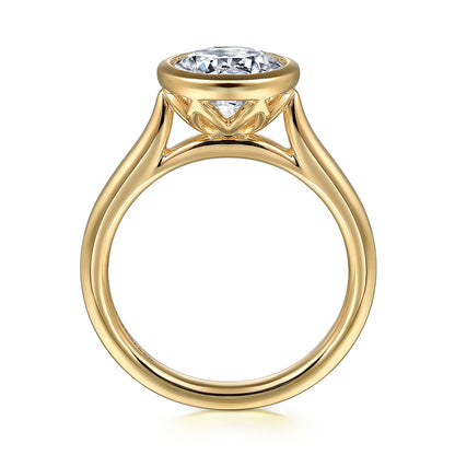14K Yellow Gold Round Bezel Set Diamond Engagement Ring