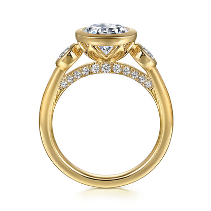 14K Yellow Gold Round Three Stone Bezel Set Diamond Engagement Ring