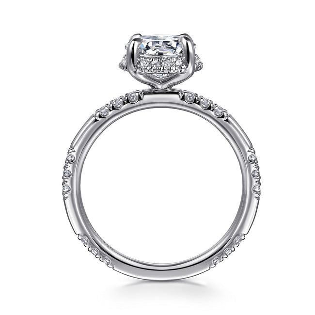 14K White Gold Round Hidden Halo Diamond Engagement Ring