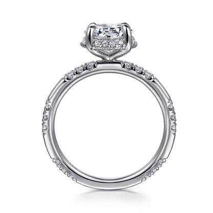 14K White Gold Round Hidden Halo Diamond Engagement Ring
